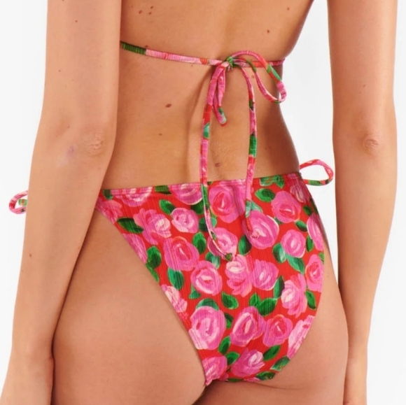 Show Me Your MuMu red Pink Floral sanibel Bikini Bottom rosie blooms micro rib - Picture 6 of 6